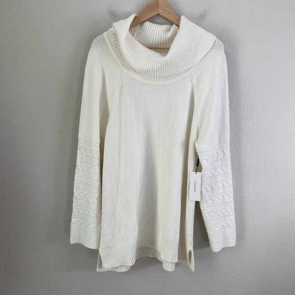 NEW Calvin Klein Womens XL Ivory Cowl Neck Sweater Raglan Sleeve Knit Top - Picture 7 of 11
